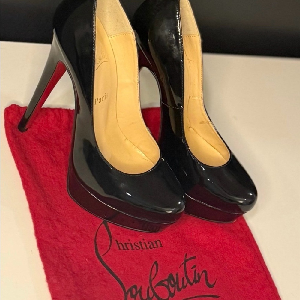 Christian Louboutin Black Patent Platform Pumps with Red Sole
